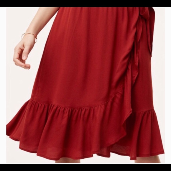 LOFT Petites Rust “Wrap Ruffle Style” Skirt - Picture 3 of 9